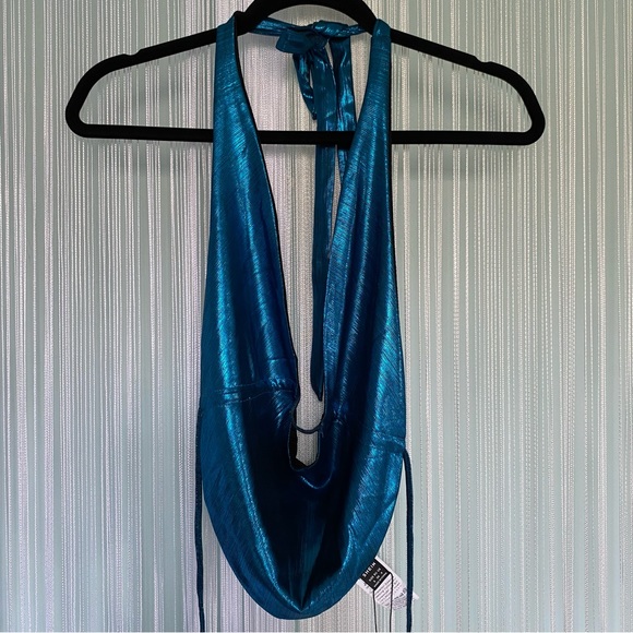 Blue Metallic Halter Top NWT Size S - Picture 4 of 12